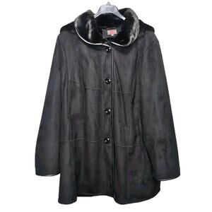 Gallery Woman Winter Coat Womens Plus Size 3X Black Faux Fur Leather Hood Pocket